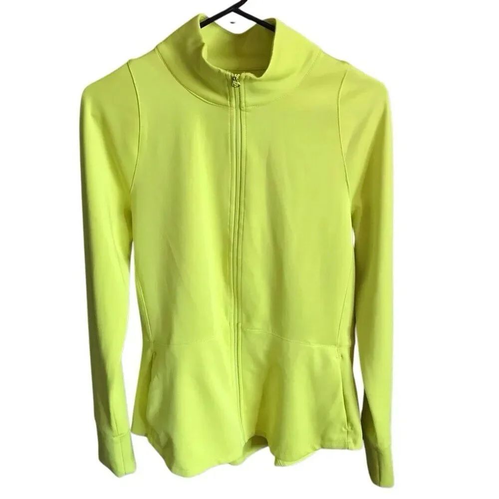 Layer8 womens zipโup jacket yellow Size M pockets peplum athletic running yoga